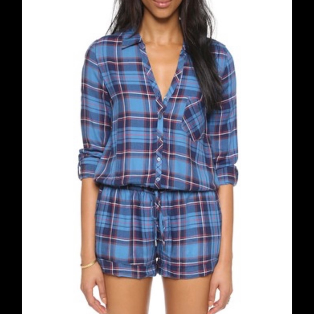 Soft Joie blue plaid romper x-small